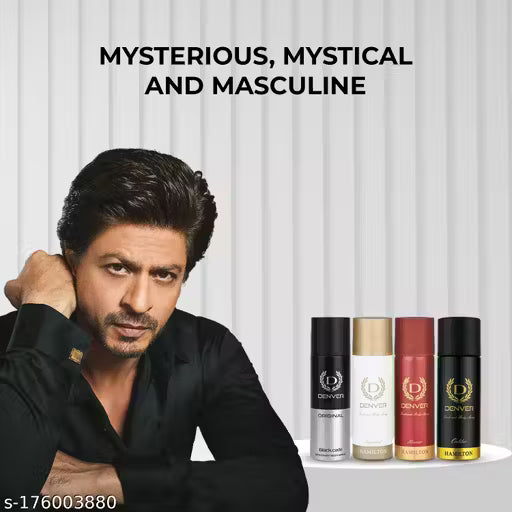 DENVER Black Code,Caliber,Honour & Imperial Nano Travel Size Pack Deo Perfume Body Spray - For Men (50ml X 4 )