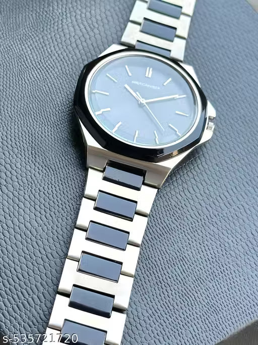 Premium Watch for Men with Two-Tone Black and Silver Colored Chain Watch for Men Stainless Steel and Scratch Resistance