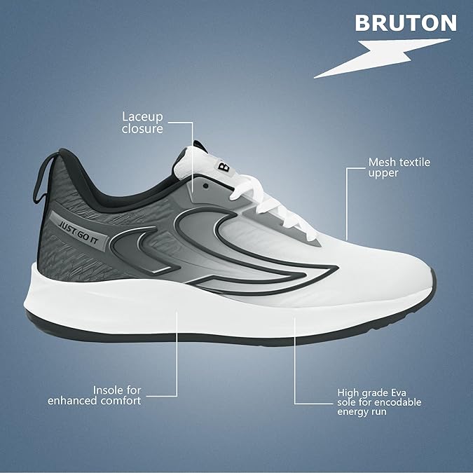 BRUTON EVA Lite Sport Shoes Running Shoes for Men- White amz