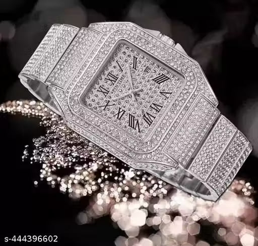 Shehriz ST-110 Analog Trending Luxury Diamonds Watches for Men, Mens & Boys Stone Rhinestone Diamond Wrist watch (silver)