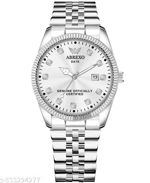 ABREXO, Abx7777 – Date Working Gold Dial Simple and Stylish Look Original Silver Stainless Steel Strap Quartz Watch for Men, Men Watches, Boys Watches, Watch, All Silver Watch, Use Watch, Quartz Watch for Men, Trending Watch, Day & Date Watch.