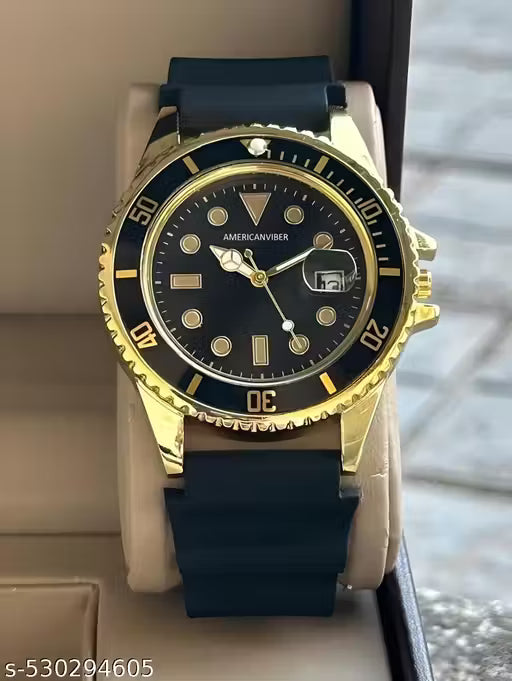 Two-Tone Gold and Black Men Watch/Watches & Branded Day&Date Primium Quality Adjustable Silicon Strap Watch For Men Analog Watch - For Boys