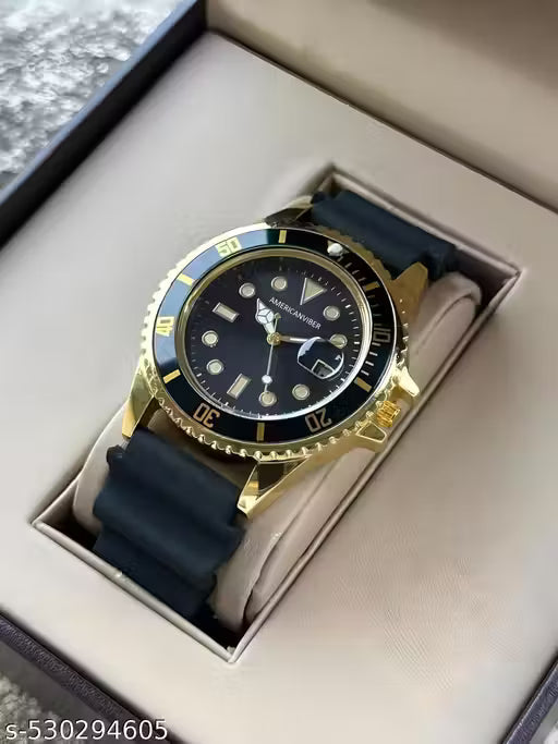 Two-Tone Gold and Black Men Watch/Watches & Branded Day&Date Primium Quality Adjustable Silicon Strap Watch For Men Analog Watch - For Boys