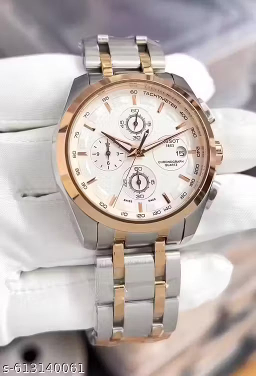 Luxury Tissot Style Chronograph Men's Watch – Silver & Rose Gold Edition