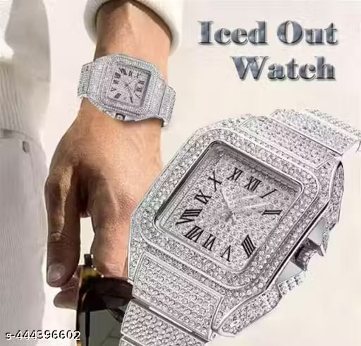 Shehriz ST-110 Analog Trending Luxury Diamonds Watches for Men, Mens & Boys Stone Rhinestone Diamond Wrist watch (silver)