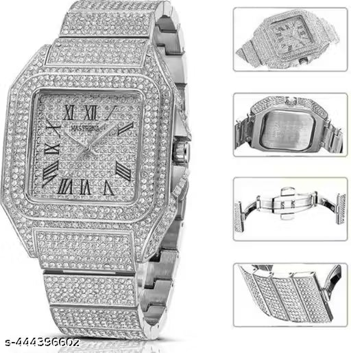 Shehriz ST-110 Analog Trending Luxury Diamonds Watches for Men, Mens & Boys Stone Rhinestone Diamond Wrist watch (silver)