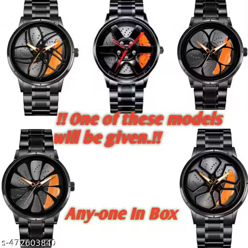 Stylish Analog Round Full Rotat Wheels e Heavy Machine Orange Dail Chain Watch For Men.