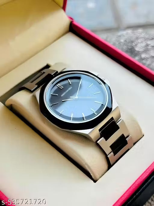 Premium Watch for Men with Two-Tone Black and Silver Colored Chain Watch for Men Stainless Steel and Scratch Resistance