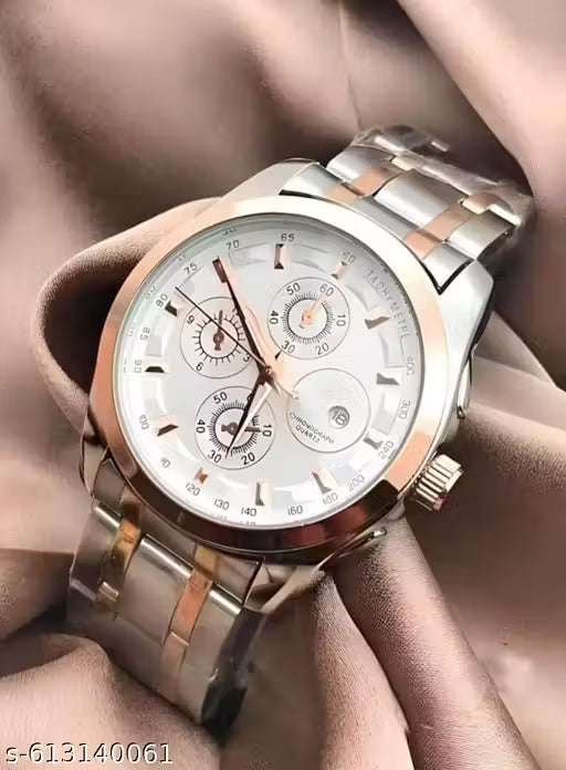 Luxury Tissot Style Chronograph Men's Watch – Silver & Rose Gold Edition