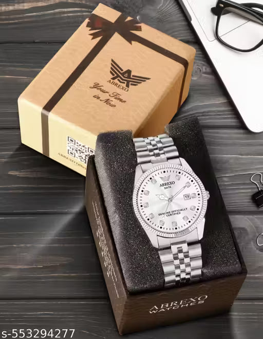 ABREXO, Abx7777 – Date Working Gold Dial Simple and Stylish Look Original Silver Stainless Steel Strap Quartz Watch for Men, Men Watches, Boys Watches, Watch, All Silver Watch, Use Watch, Quartz Watch for Men, Trending Watch, Day & Date Watch.