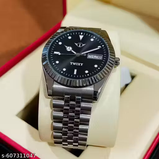TWIXY Premium Lock RLX Design Day-Date Function Working Adjustable Chain Analog Watch - For Men
