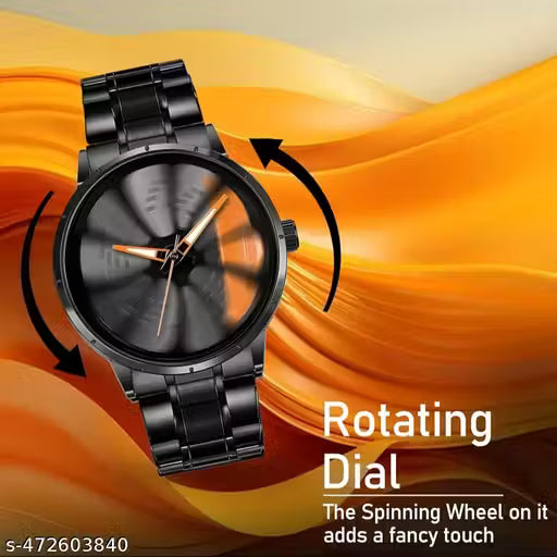 Stylish Analog Round Full Rotat Wheels e Heavy Machine Orange Dail Chain Watch For Men.