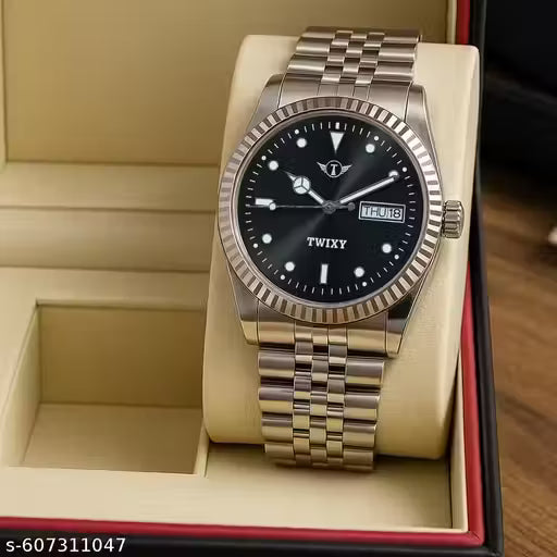 TWIXY Premium Lock RLX Design Day-Date Function Working Adjustable Chain Analog Watch - For Men