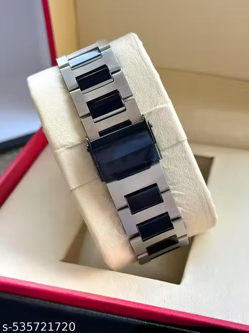 Premium Watch for Men with Two-Tone Black and Silver Colored Chain Watch for Men Stainless Steel and Scratch Resistance